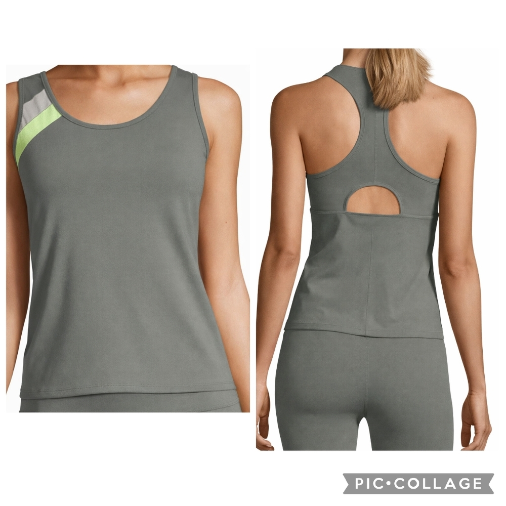 Xersion Women's Racerback Athletic Workout Back Keyhole Tank Top Gray Size Large